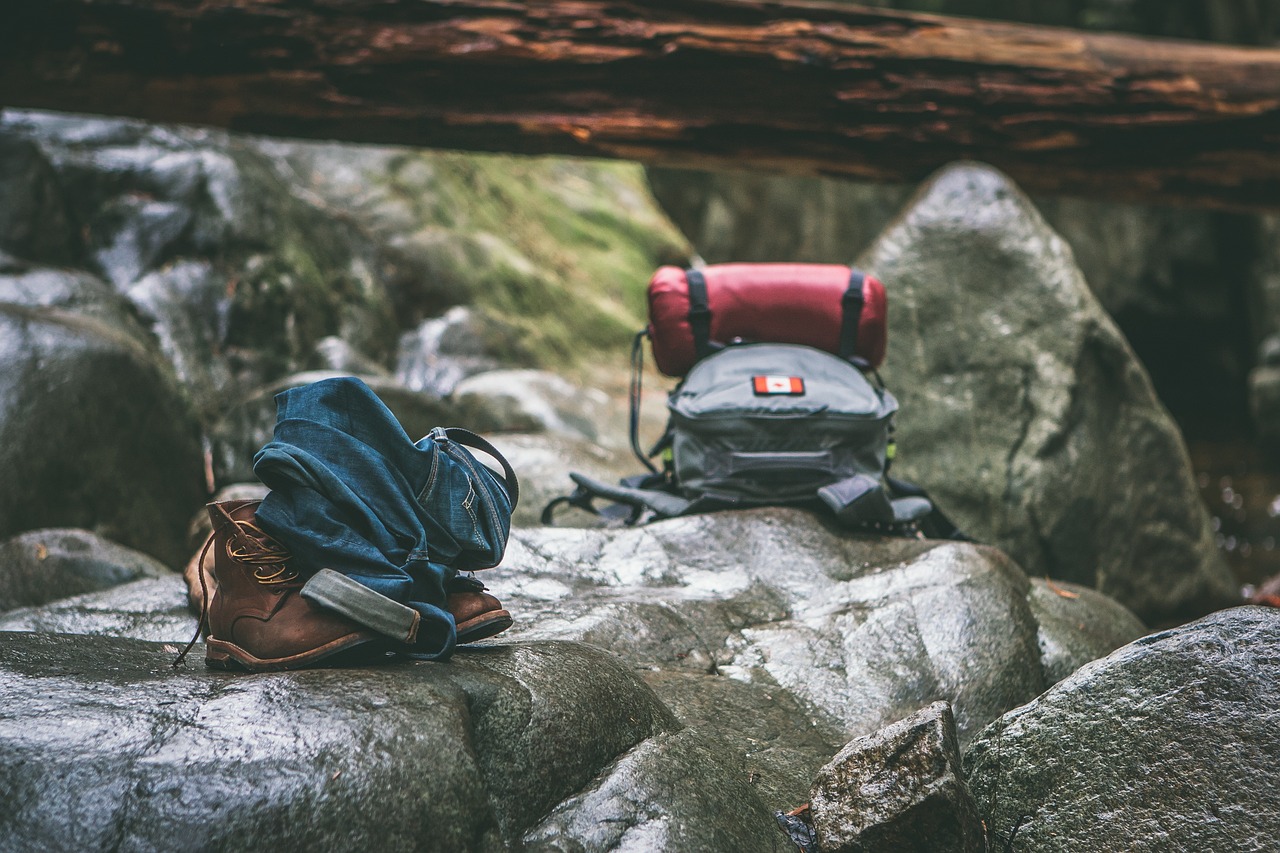 backpack, boots, rocks, backpacking, hiking, nature, mountaineering, environment, recreation, rock, stones, travel, woods, outdoors, hike, trek